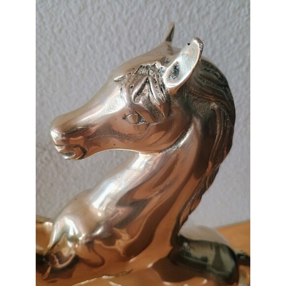 Mid- Century Vintage 15'' Tall Solid Brass Rearing Horse Sculpture Statue - Picture 5 of 13